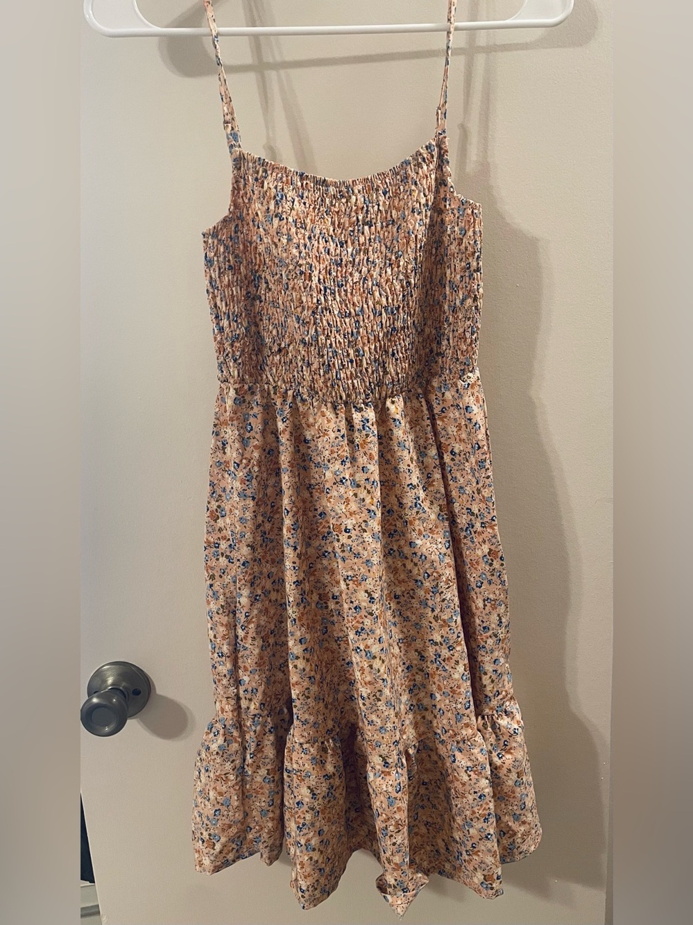 Smocked Floral Spaghetti-Strap Dress